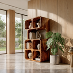 Bibliothèque inclinée artisanale au design en bois organique pour maison moderne SINLKIBS065
