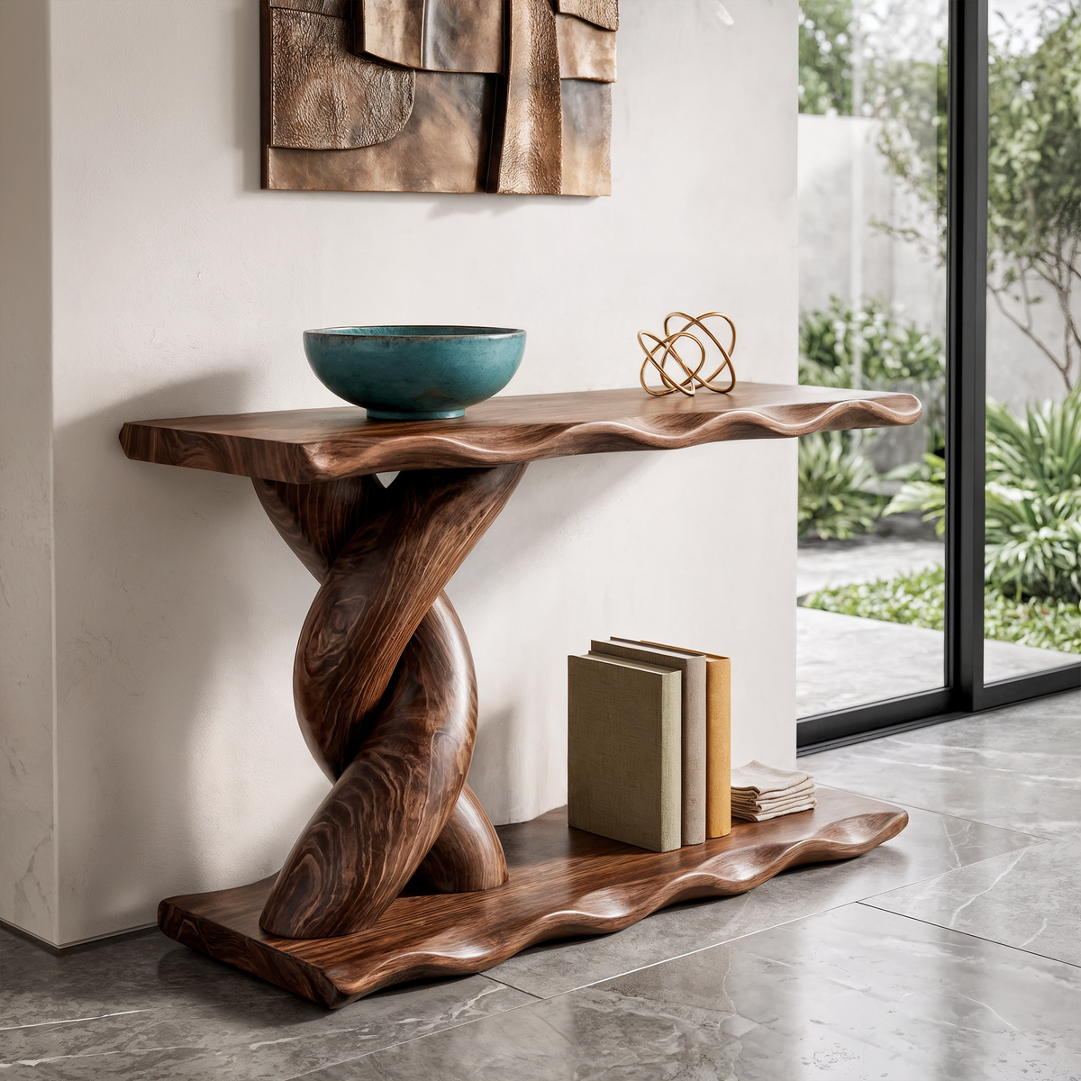 Contemporary Console Table With Spiral Base And Lower Display Shelf For Living Room SINLKICS701
