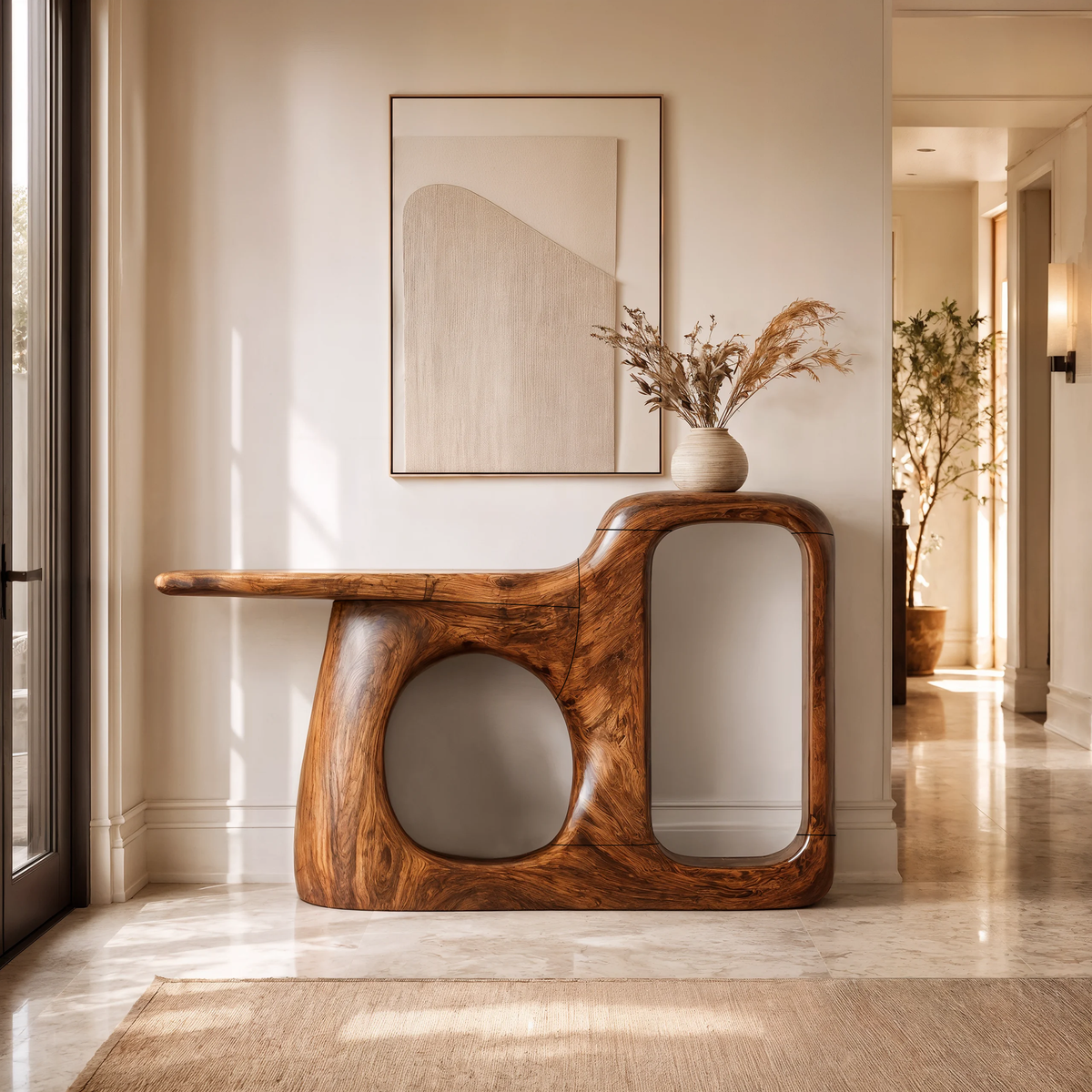 Organic Console Table With Sculptural Open Frame For Entryway SINLKICS706