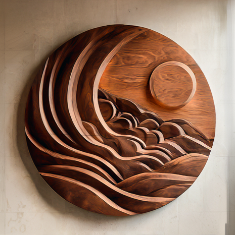 Sculpture murale moderne soleil et montagne pour salon RTTHTTWA075