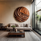 Sculpture murale moderne soleil et montagne pour salon RTTHTTWA075