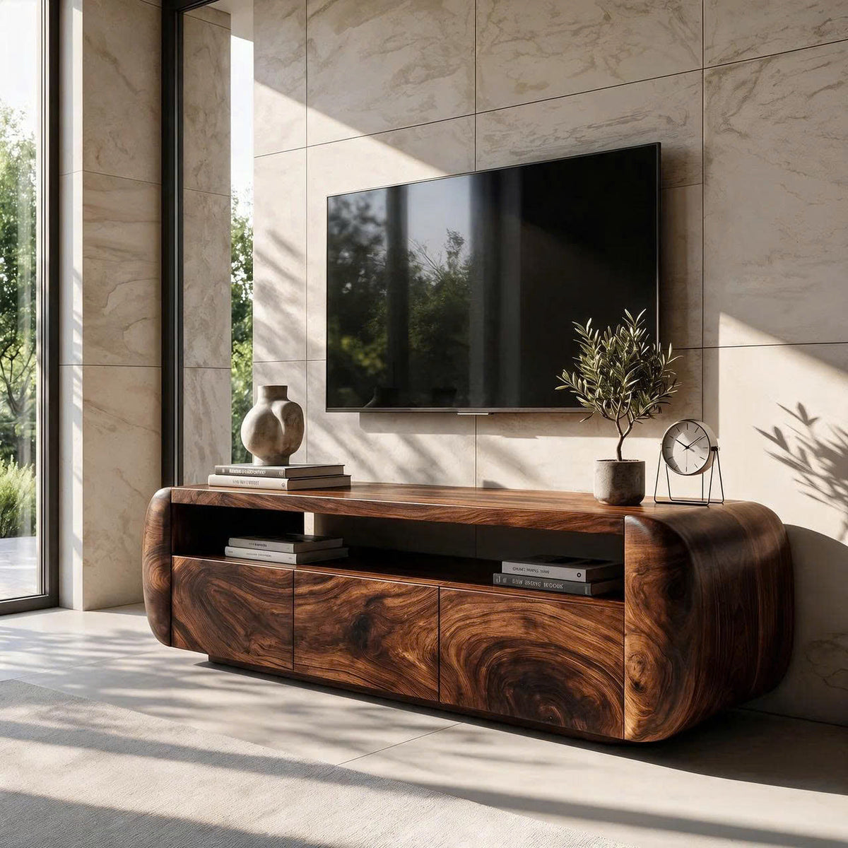 Contemporary TV Cabinet With Sculptural Wood Form For Living Room And Family Room SINLKITVC095
