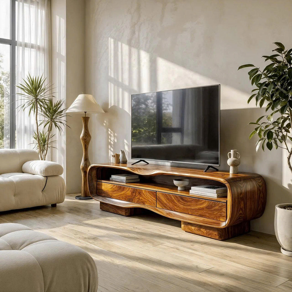 Meuble TV naturel au design bloc massif pour salon et salle familiale SINLKITVC093