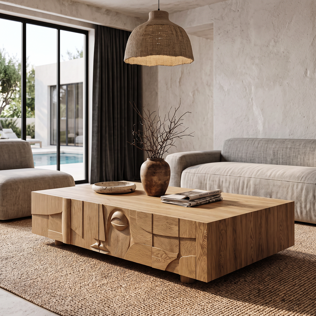 Table basse moderne avec tiroirs en relief texturé pour salon SINLHACF425