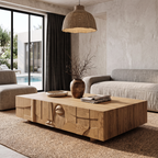 Table basse moderne avec tiroirs en relief texturé pour salon SINLHACF425