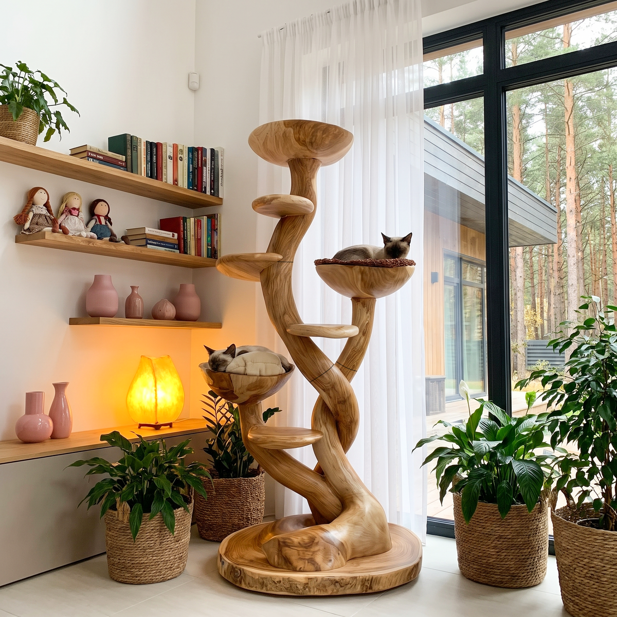 Organic Sculptural Cat Tree With Multi Level Platforms For Indoor Cats SINLHATT018