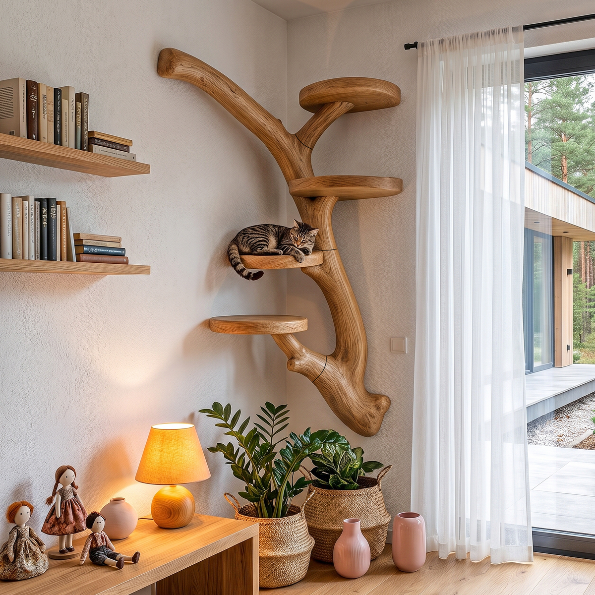 Modern Wall Mounted Cat Tree With Branch Inspired Platforms For Indoor Cats SINLHATT019