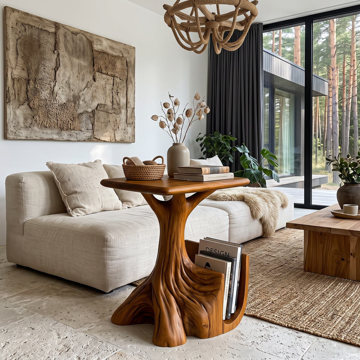 Contemporary Sculptural Side Table With Tree Inspired Base For Living Room SINLHASTA301