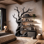 Bibliothèque moderne en forme d'arbre, étagères en branches fabriquées à la main pour bibliothèque maison SINLHATB768