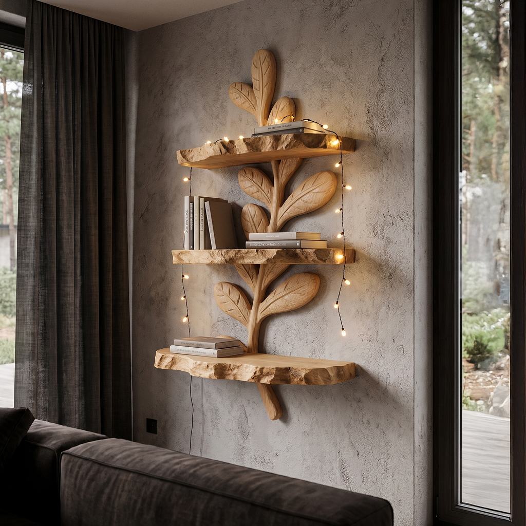 Étagère murale flottante moderne en bois massif faite à la main pour bureau à domicile SINLHAFL065