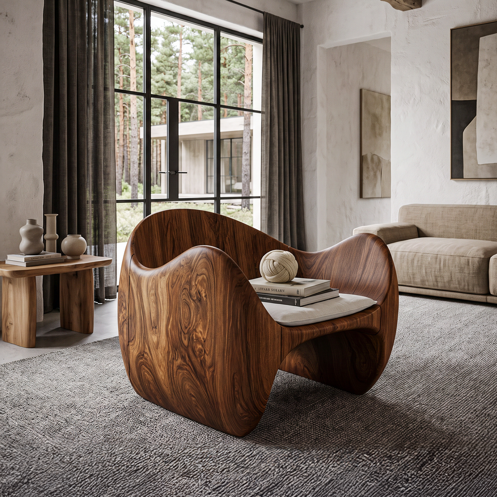Fauteuil d'appoint moderne en bois avec structure sculpturale incurvée pour salon SINLHACHR038