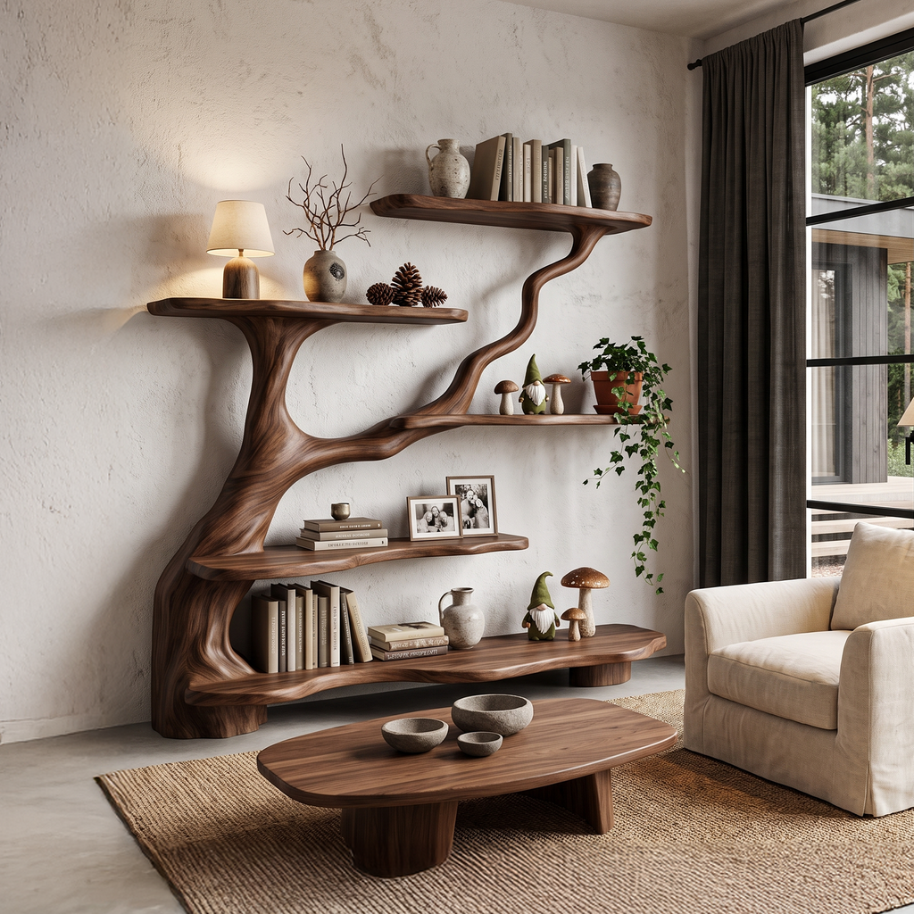 Bibliothèque organique en forme d'arbre avec design de branches fluides pour salon SINLHATB776