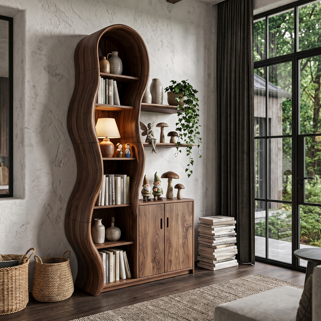 Vitrine contemporaine en bois avec structure en branches sculptées pour salon SINLHASD540
