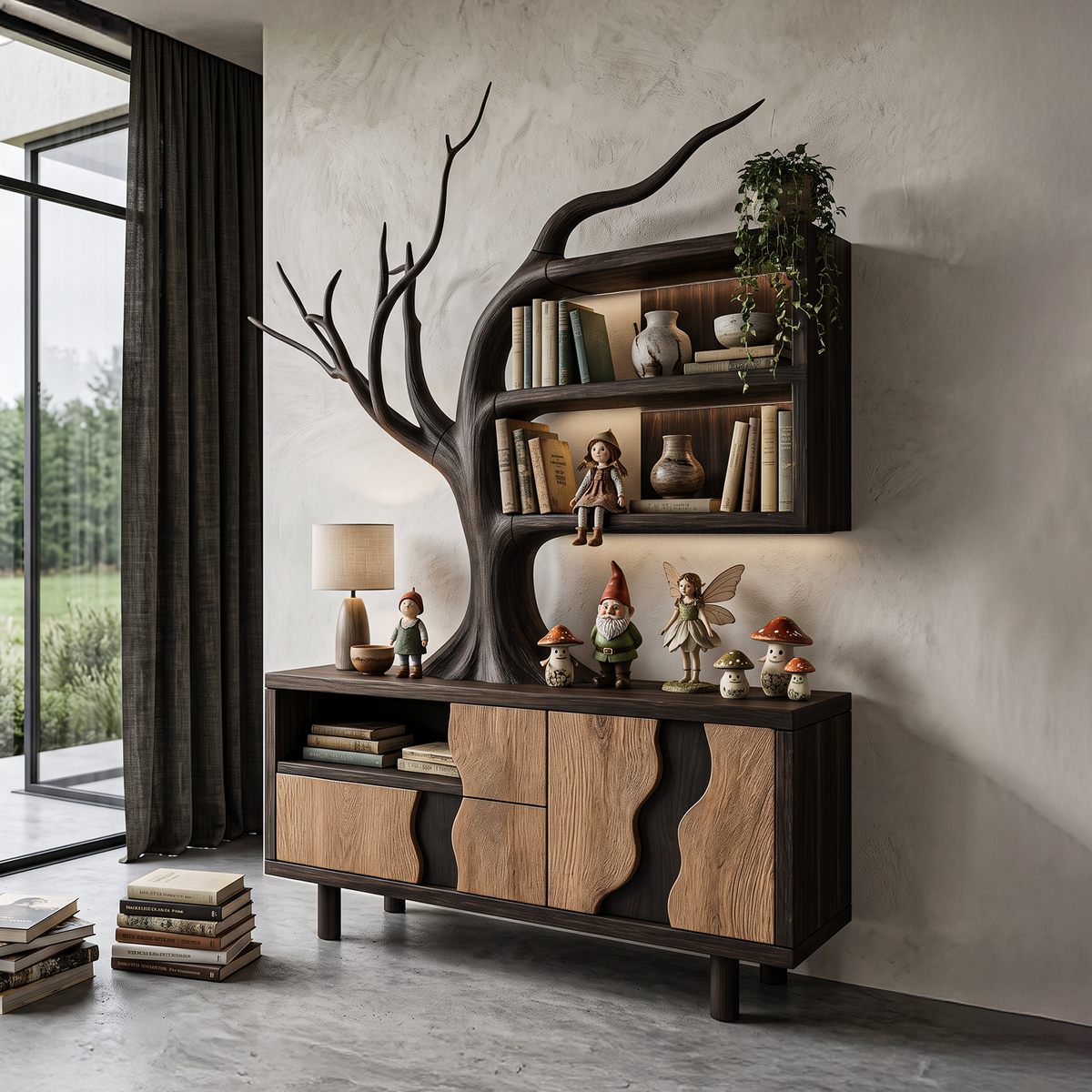 Meuble moderne avec motif de branche d'arbre intégré pour salon SINLHASD546