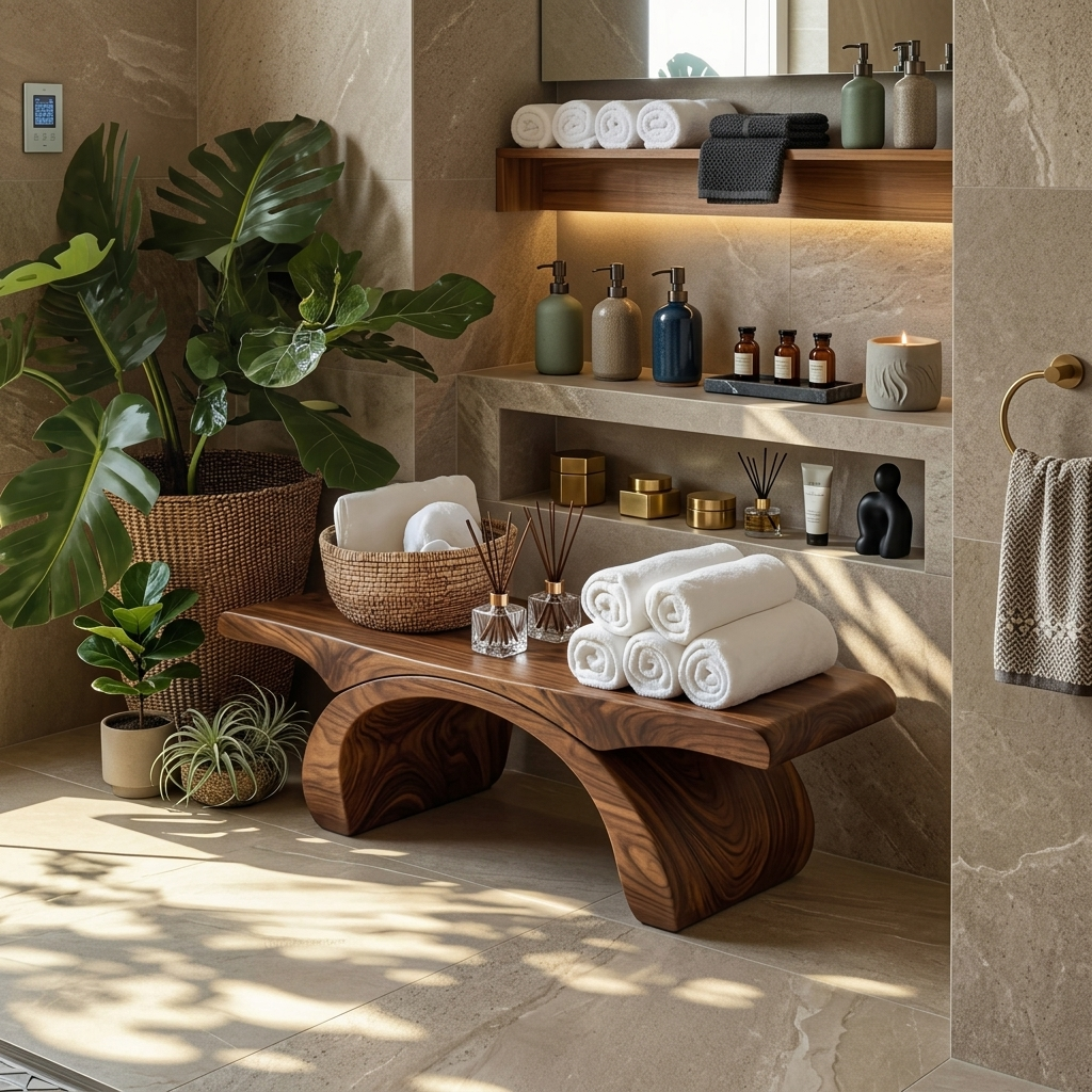 Modern Organic Shower Bench For Bathroom Or Spa Furniture SITHTTSB013