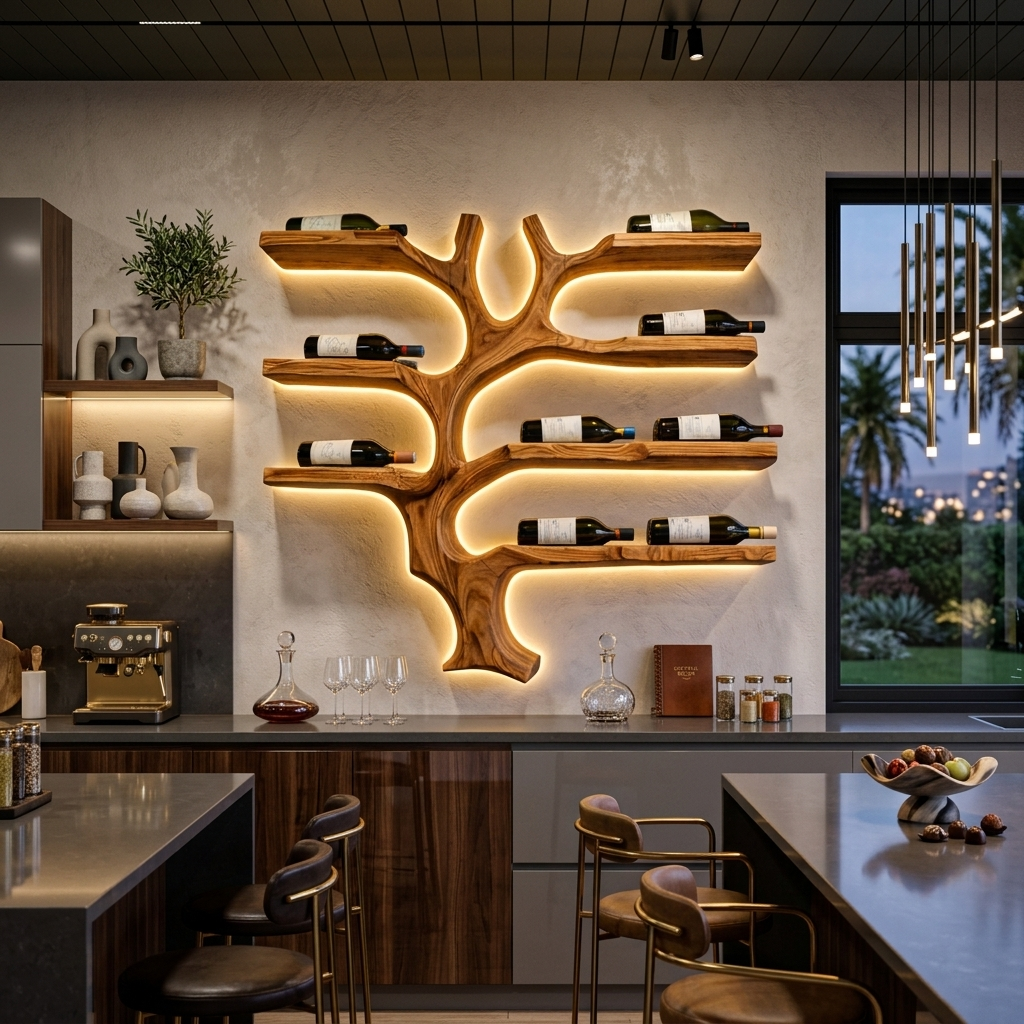 Porte-bouteilles mural moderne en forme de branche pour cuisine RTTHTTWH009