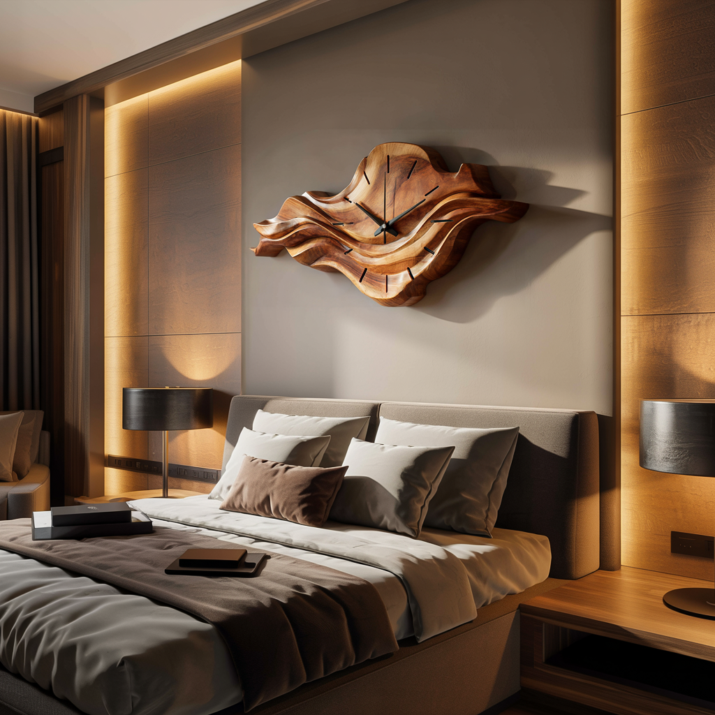 Contemporary Wooden Wall Clock With Unique Wave Sculpture For Home RTTHTTWAC025