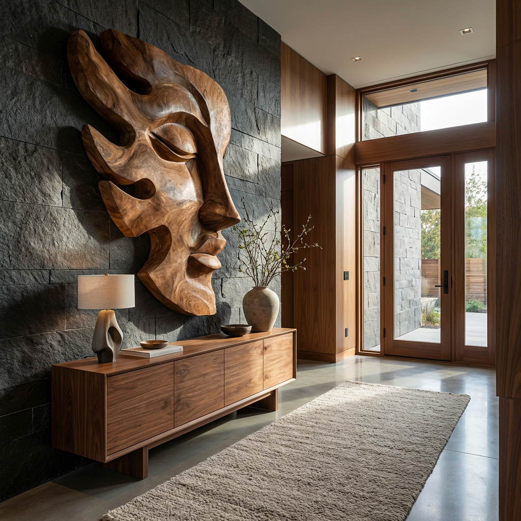 Handcrafted Wooden Face Wall Art With Sculptural Form For Interior RTTHTTWA150