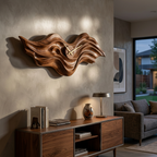 Horloge murale en bois bio avec sculpture en forme de vague pour intérieur de salon RTTHTTWAC018