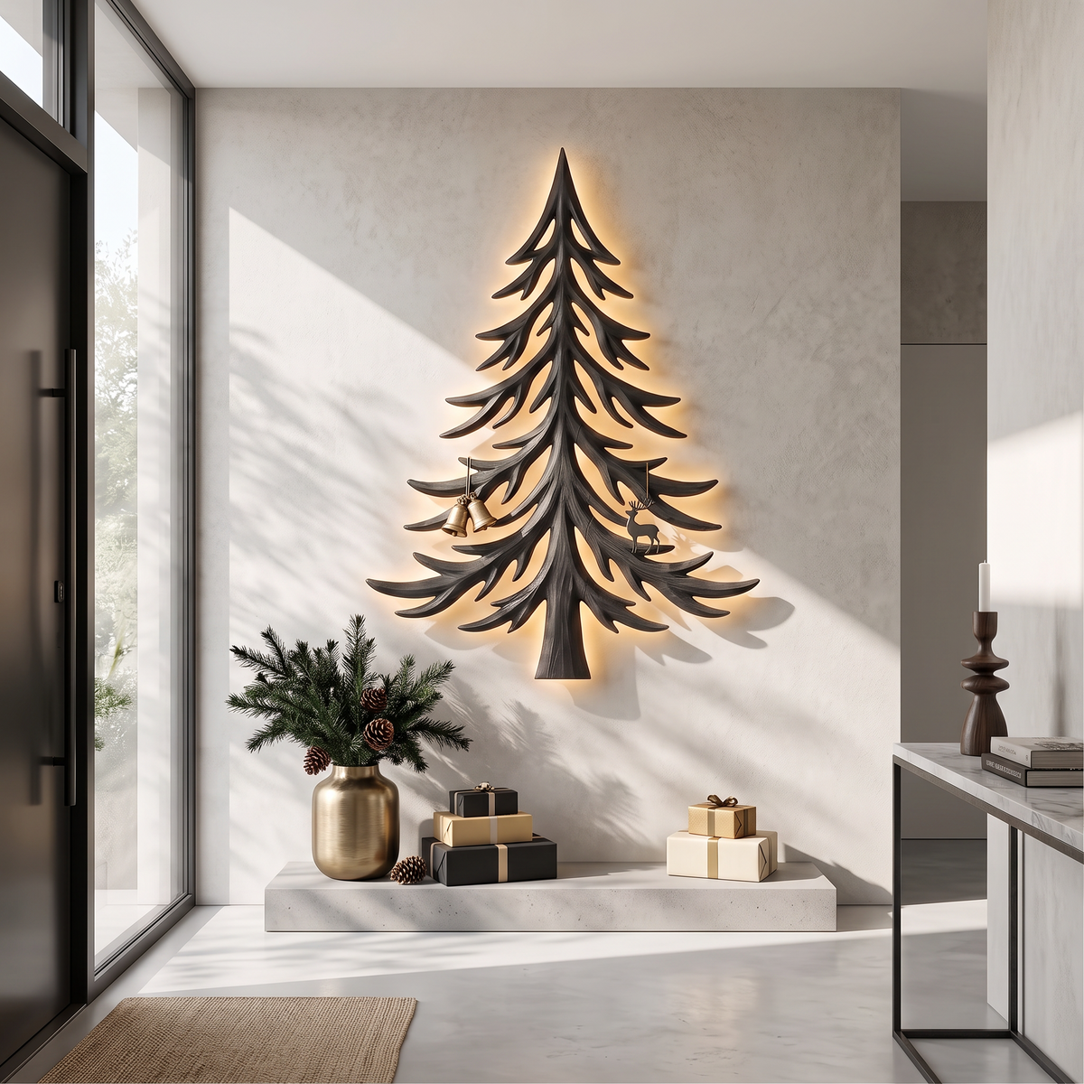 Décoration murale de Noël moderne avec motif de branches de pin superposées pour salon SINLSAWA143