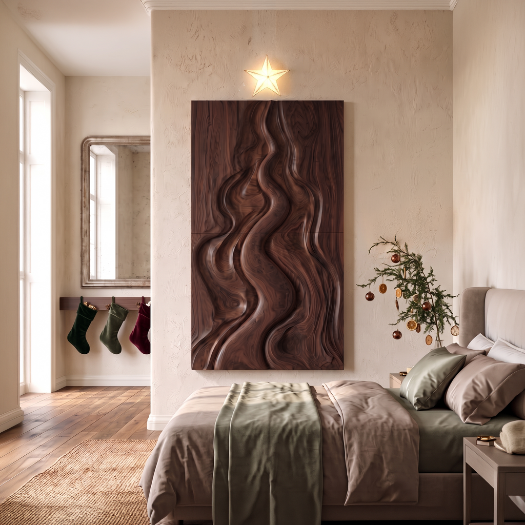 Décoration murale abstraite de Noël naturelle au design sculpté fluide pour chambre à coucher SINLSAWA149