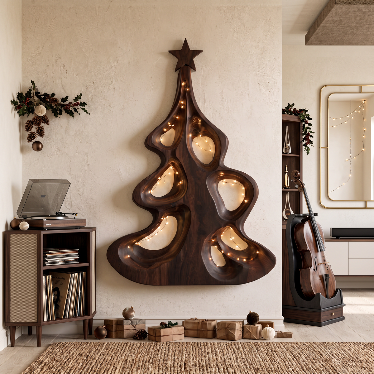 Décoration murale de Noël moderne avec forme d'arbre ajouré artistique pour entrée SINLSAWA151