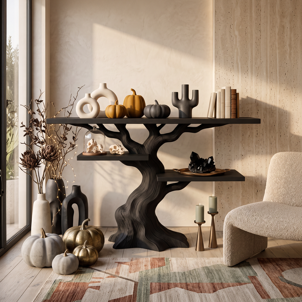 Table console organique en forme d'arbre torsadé pour décoration d'Halloween sorcière SILDTTNCS158