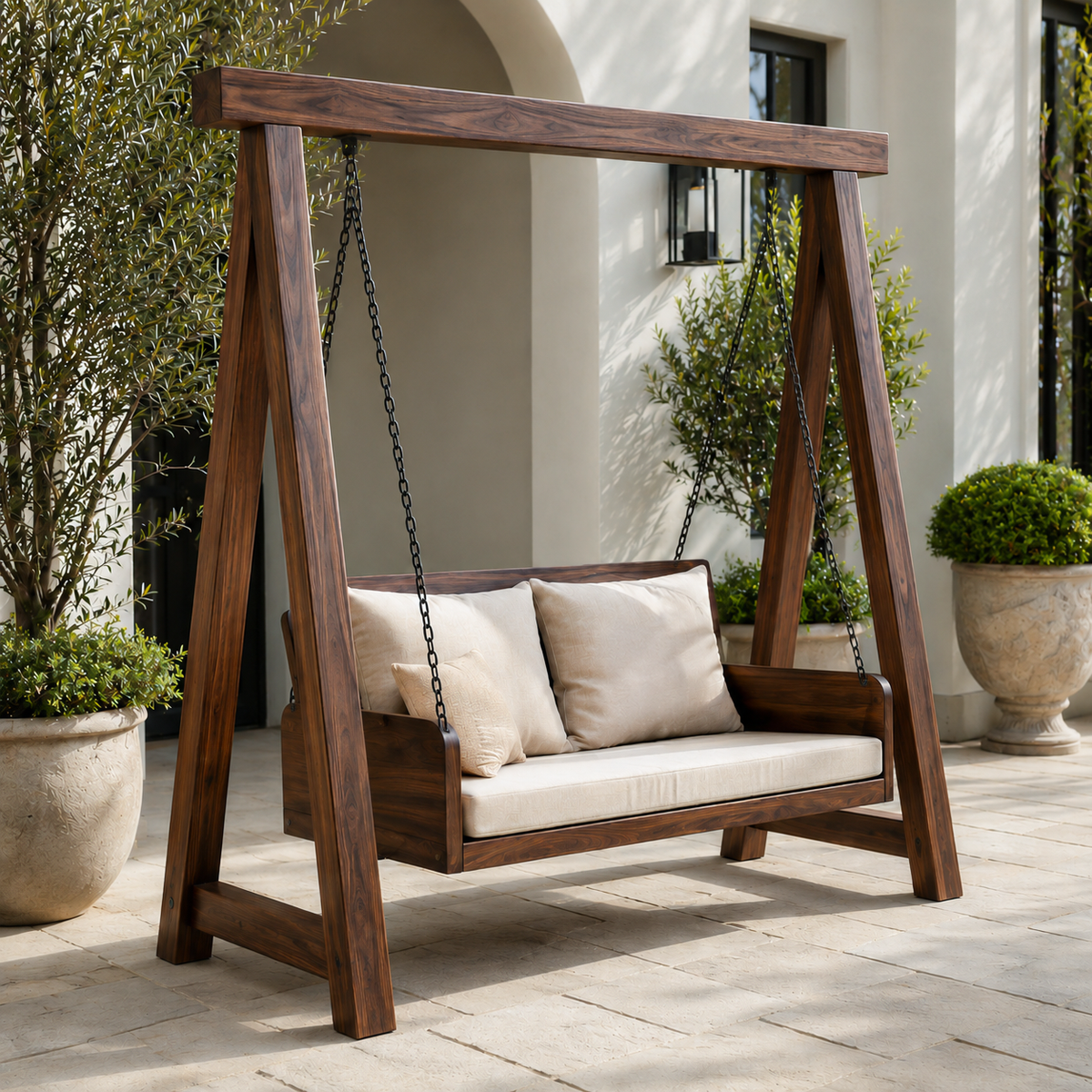 Organic Wood Swing With Backrest For Patio RTTHTTSG002