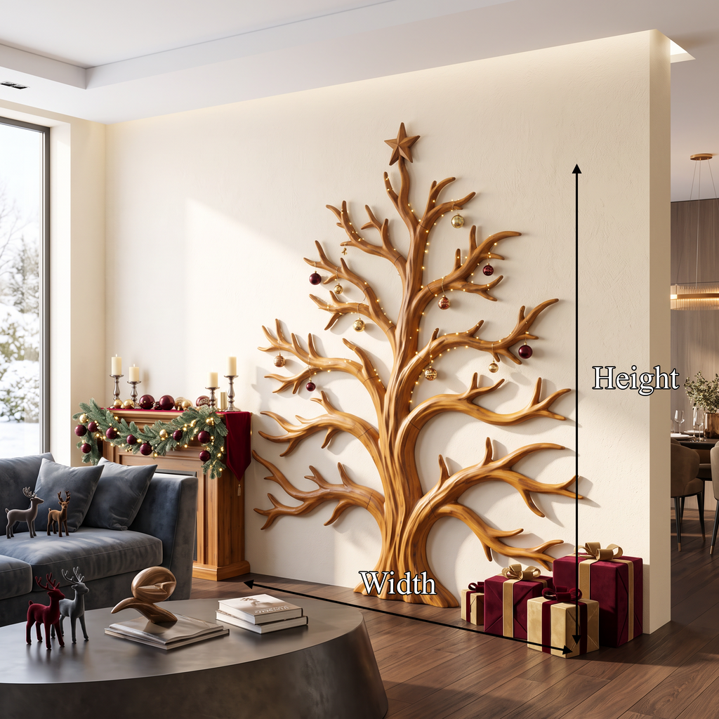 Sculpture murale rustique de Noël en bois avec motif d'arbre aux branches dénudées pour salon SINLSAWA139