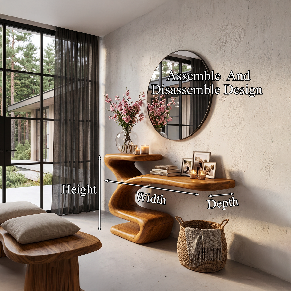 Console sculpturale avec base asymétrique évidée pour entrée SINLHACS694