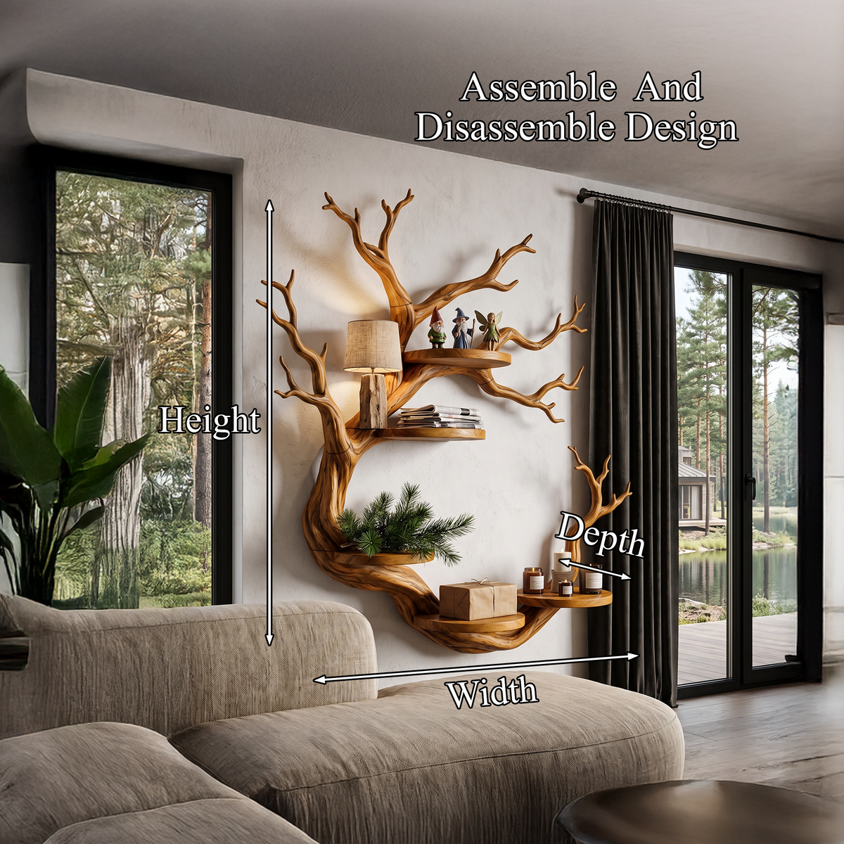 Rustic Tree Bookshelf With Sculptural Circular Branch Design For Living Room SINLHAFL066