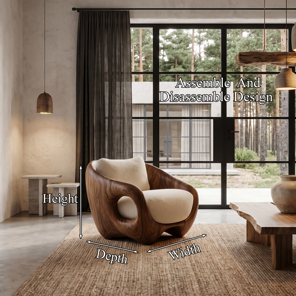 Fauteuil de salon en bois rustique avec dossier enveloppant pour coin lecture SINLHACHR040
