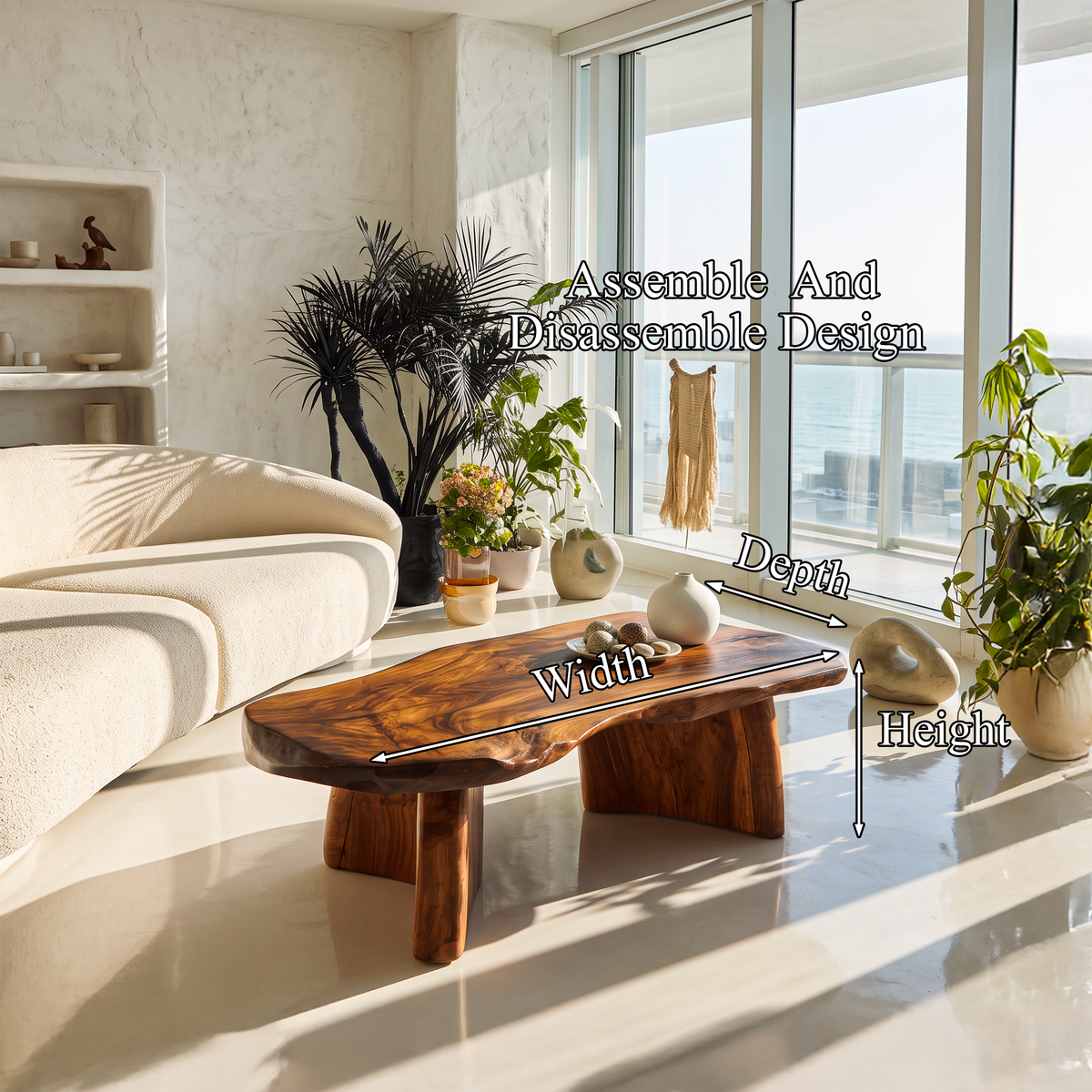 Organic Modern Live Edge Coffee Table With Natural Edge Design For Living Room SINLHACF420