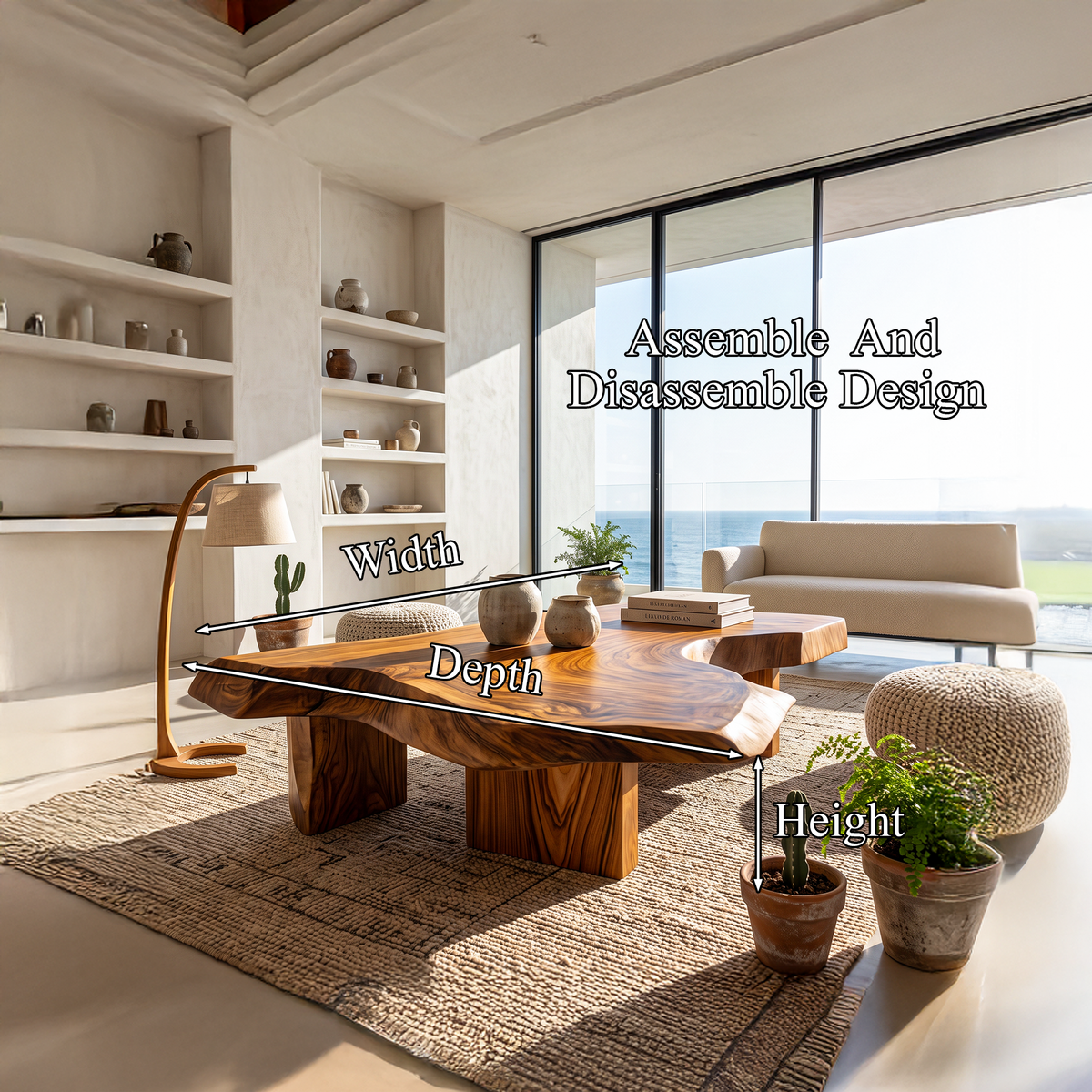 Modern Solid Wood Coffee Table With Sculptural Slab Top For Living Room SINLHACF421 SINLHACF421