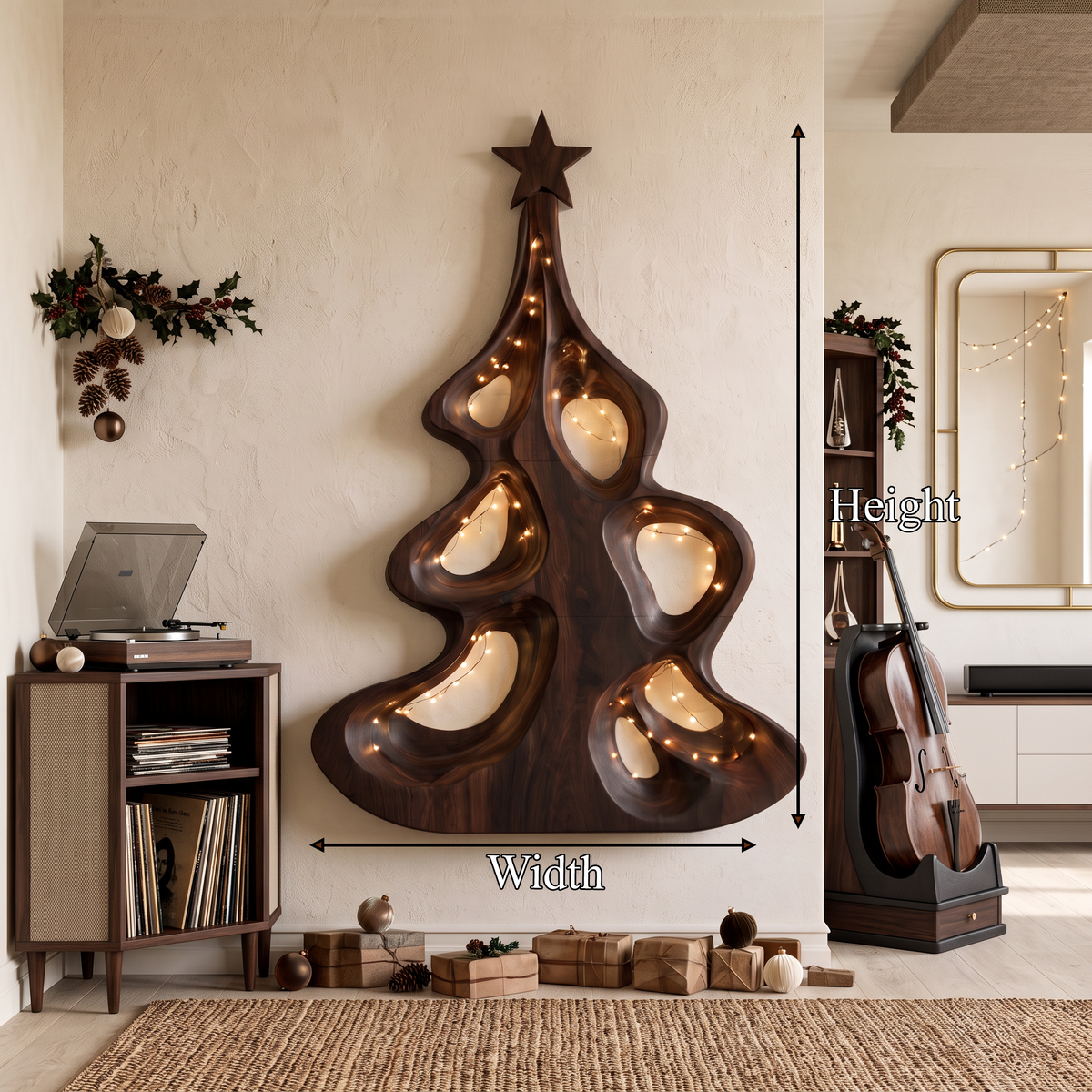 Décoration murale de Noël moderne avec forme d'arbre ajouré artistique pour entrée SINLSAWA151