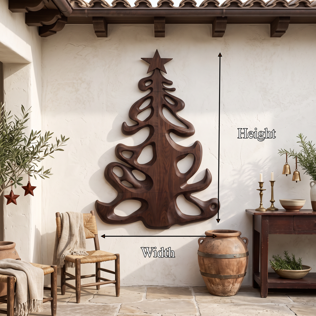 Décoration de Noël organique en bois avec silhouette d'arbre fluide pour entrée SINLSAWA152