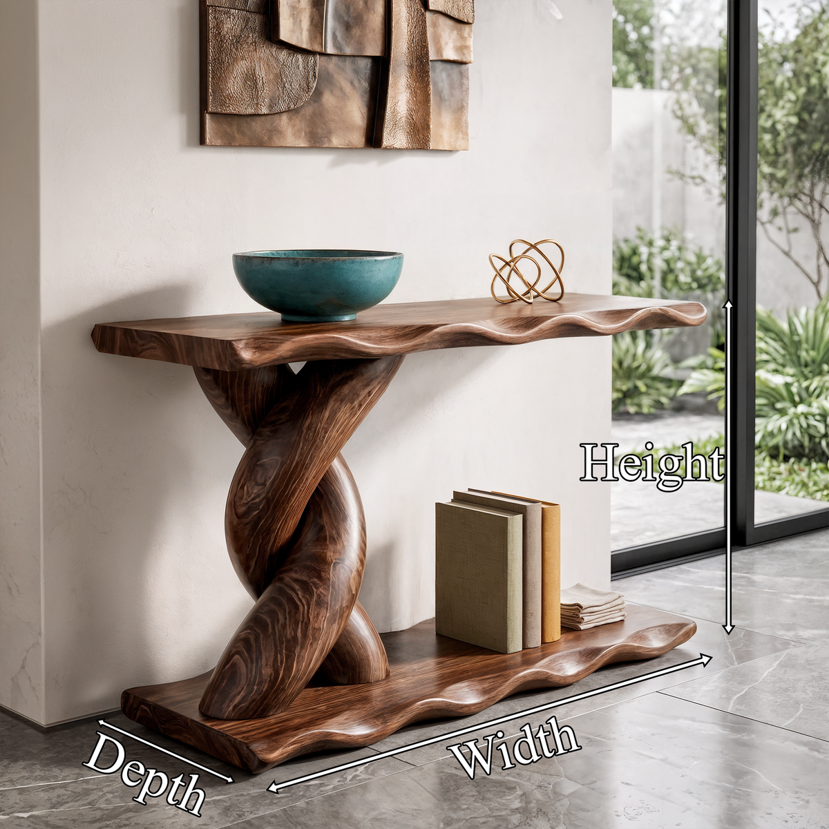 Contemporary Console Table With Spiral Base And Lower Display Shelf For Living Room SINLKICS701