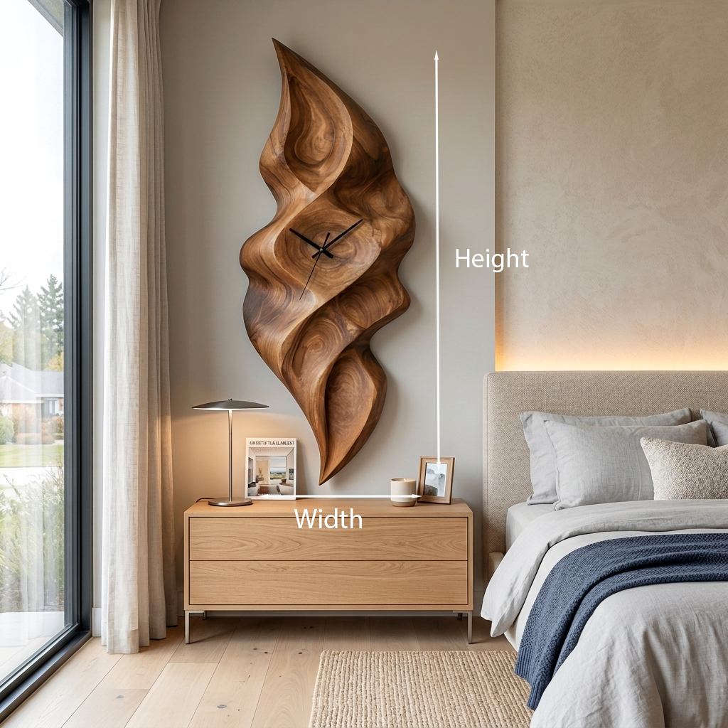 Horloge murale contemporaine en bois avec sculpture en forme de vague pour chambre minimaliste RTTHTTWAC013