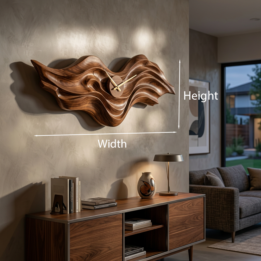 Horloge murale en bois bio avec sculpture en forme de vague pour intérieur de salon RTTHTTWAC018
