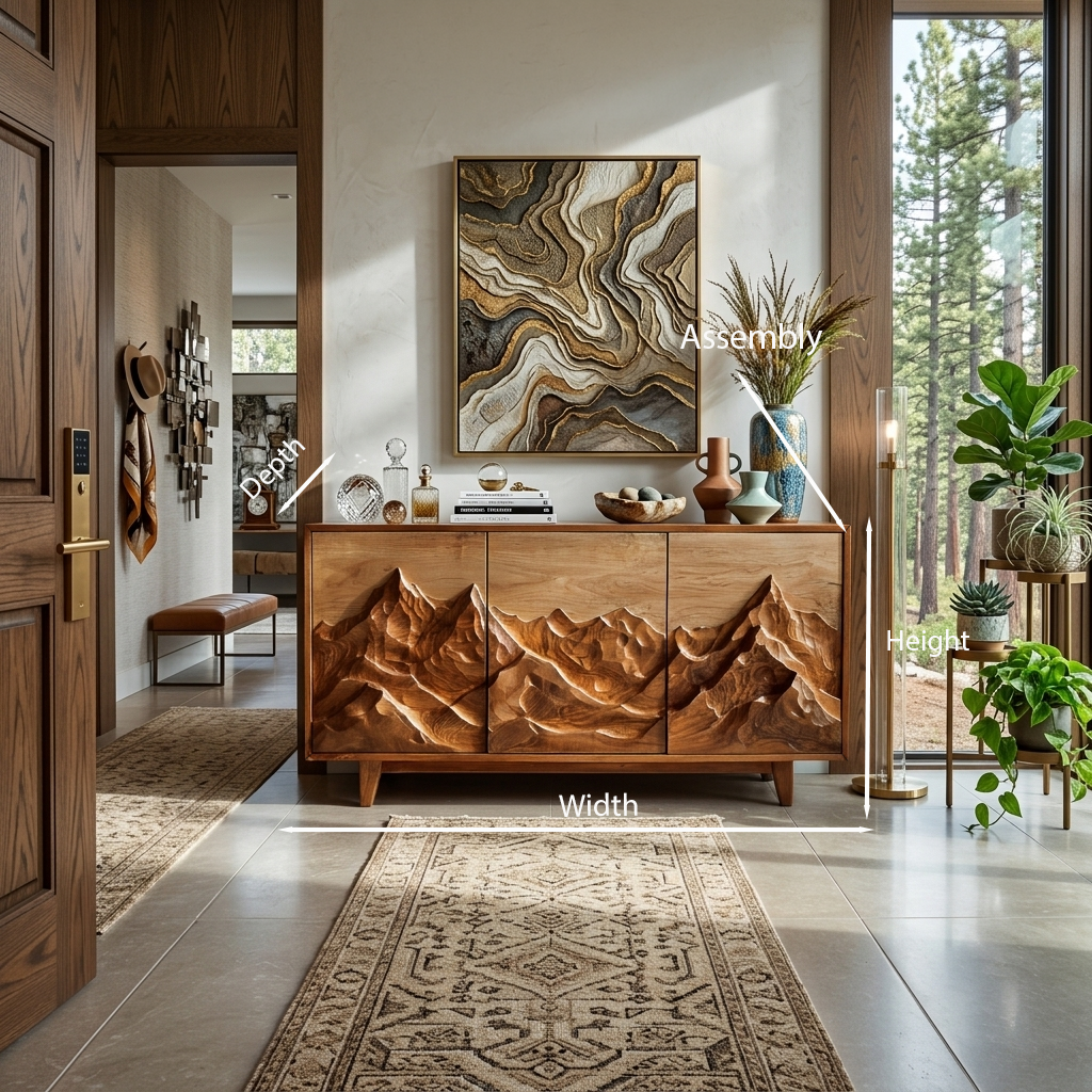 Buffet moderne en bois avec relief montagne pour intérieur de maison RTTHTTSD045