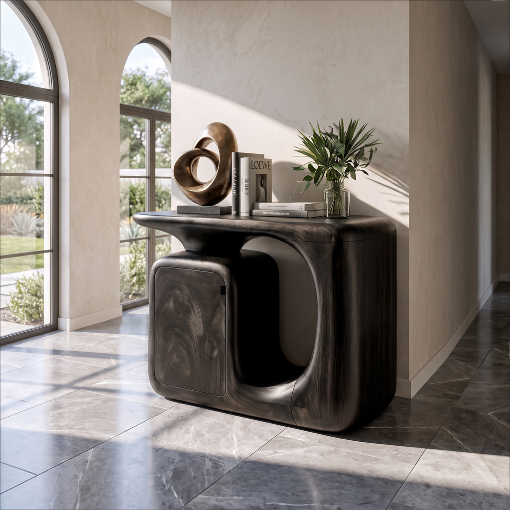 Console d'entrée sculpturale moderne avec meuble de rangement arrondi SINLKICS703