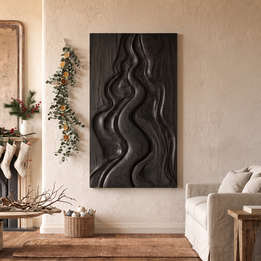 Décoration murale abstraite de Noël naturelle au design sculpté fluide pour chambre à coucher SINLSAWA149