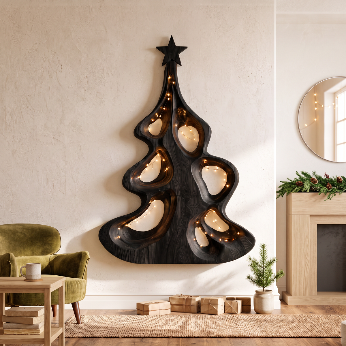 Décoration murale de Noël moderne avec forme d'arbre ajouré artistique pour entrée SINLSAWA151