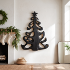 Décoration de Noël organique en bois avec silhouette d'arbre fluide pour entrée SINLSAWA152
