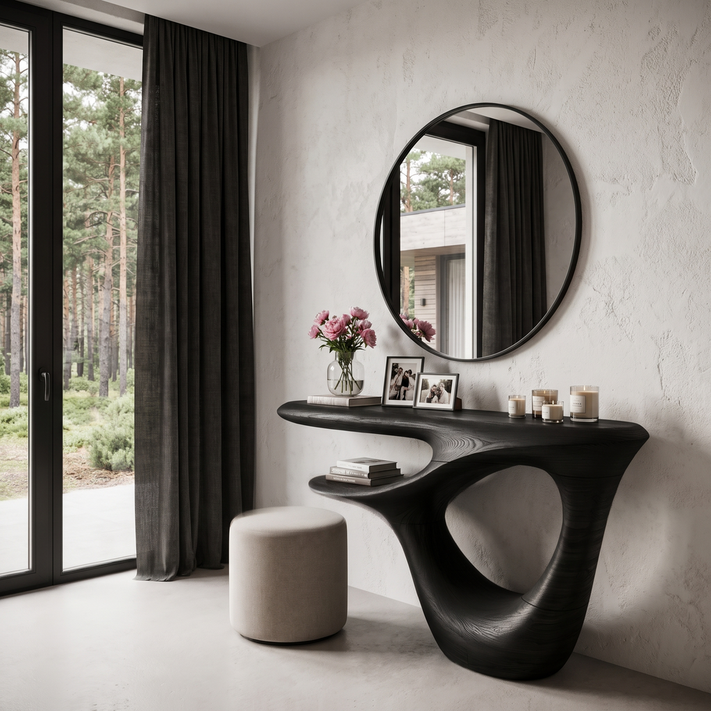 Console contemporaine avec piètement ouvert artistique pour entrée et couloir SINLHACS695