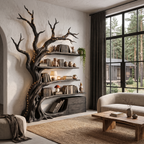 Bibliothèque moderne en forme d'arbre, étagères en branches fabriquées à la main pour bibliothèque maison SINLHATB768