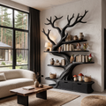 Bibliothèque arbre sculpturale, design en forme de branche d'arbre fait main pour bureau à domicile SINLHATB769
