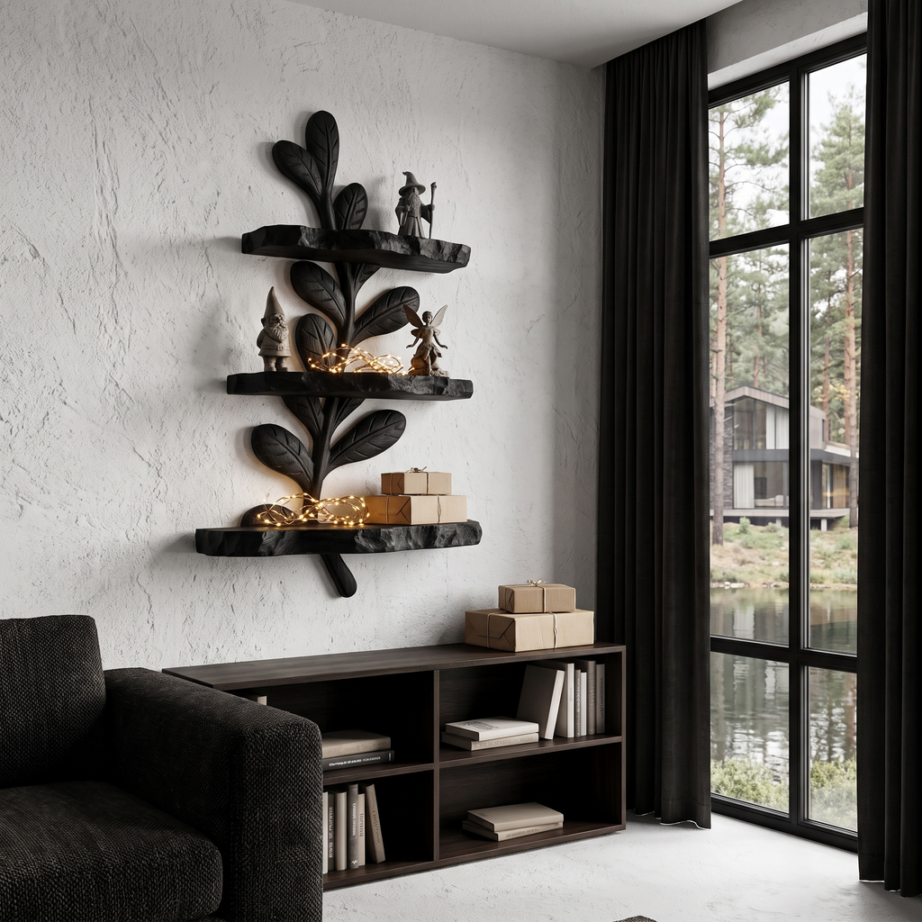 Étagère murale flottante moderne en bois massif faite à la main pour bureau à domicile SINLHAFL065