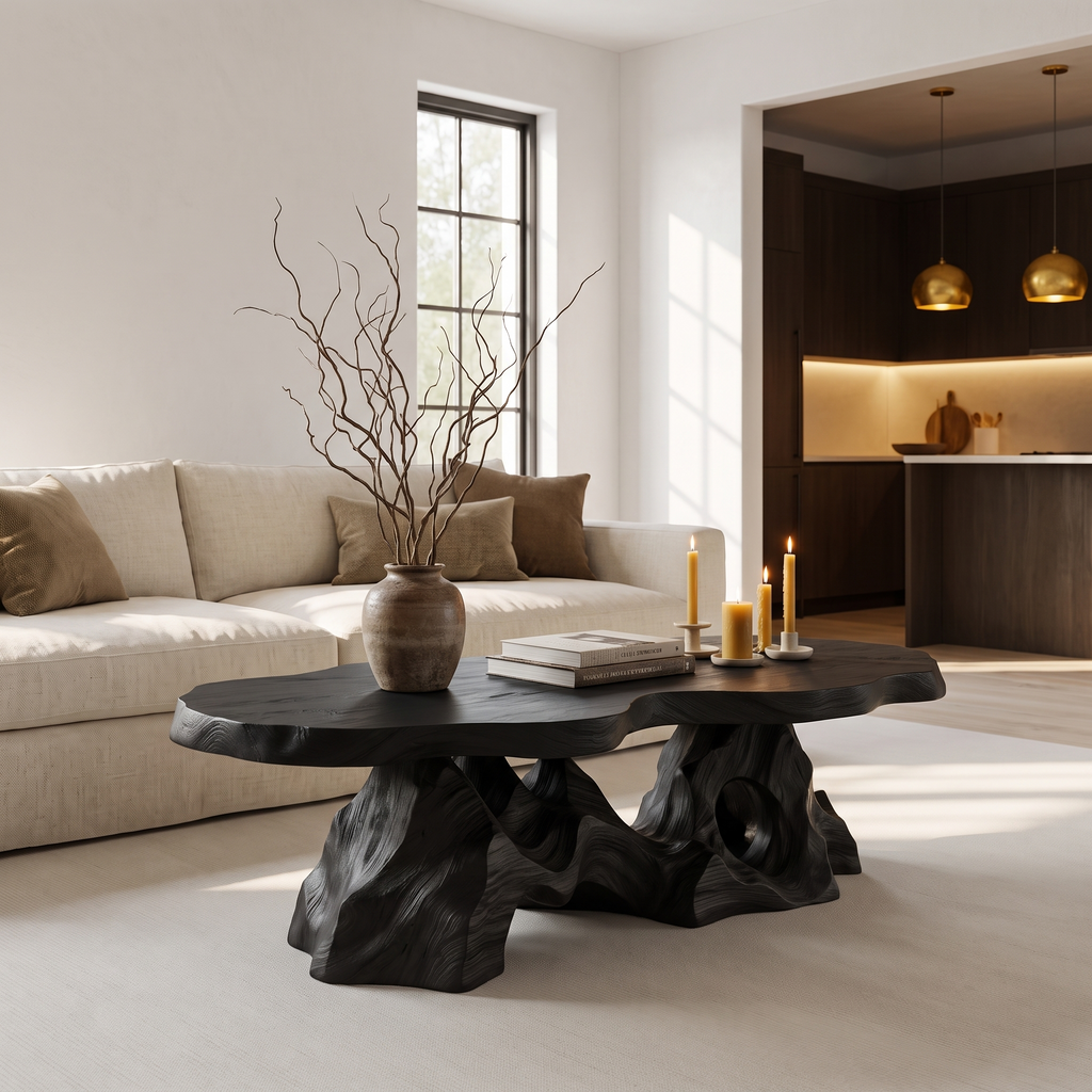 Table basse organique avec base en racine d'arbre sculpturale pour salon SINLHACF412