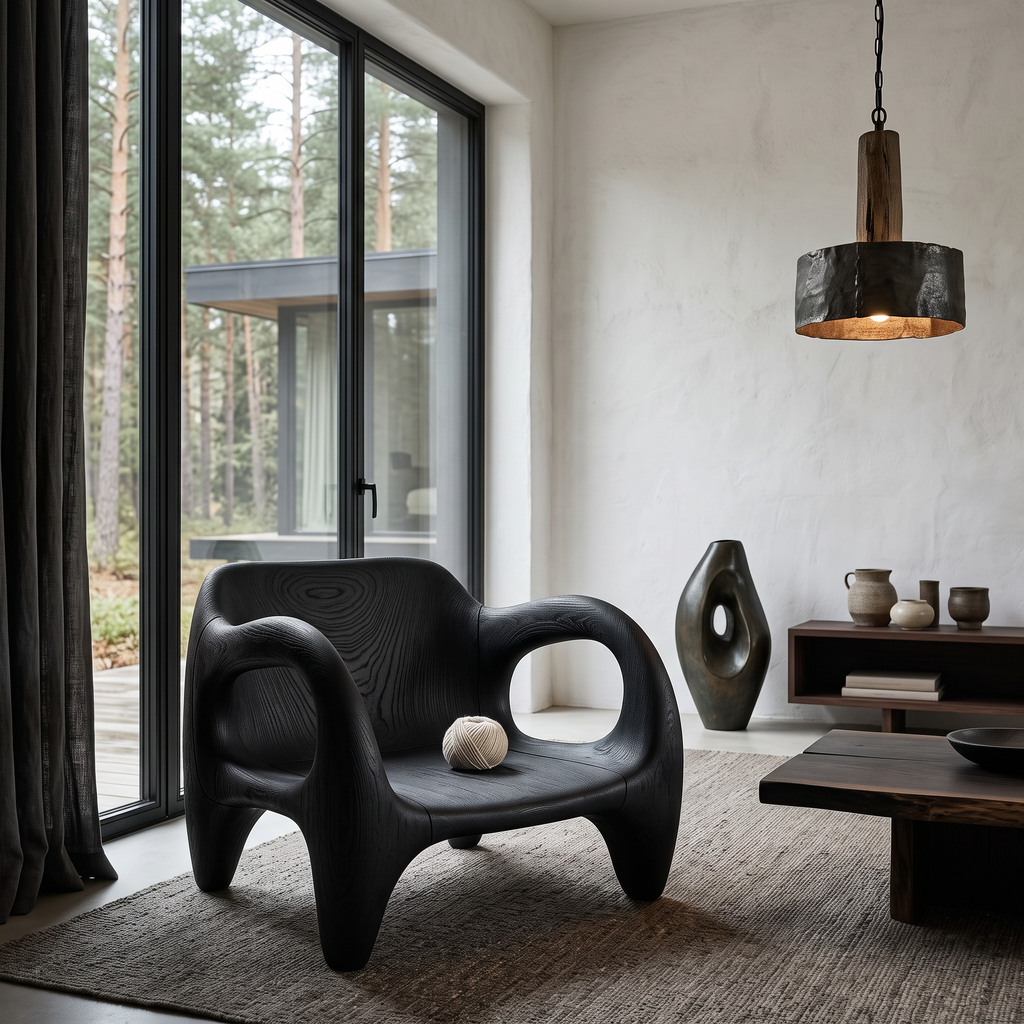 Fauteuil d'appoint style Mid-Century avec dossier large et incurvé pour salon SINLHACHR041